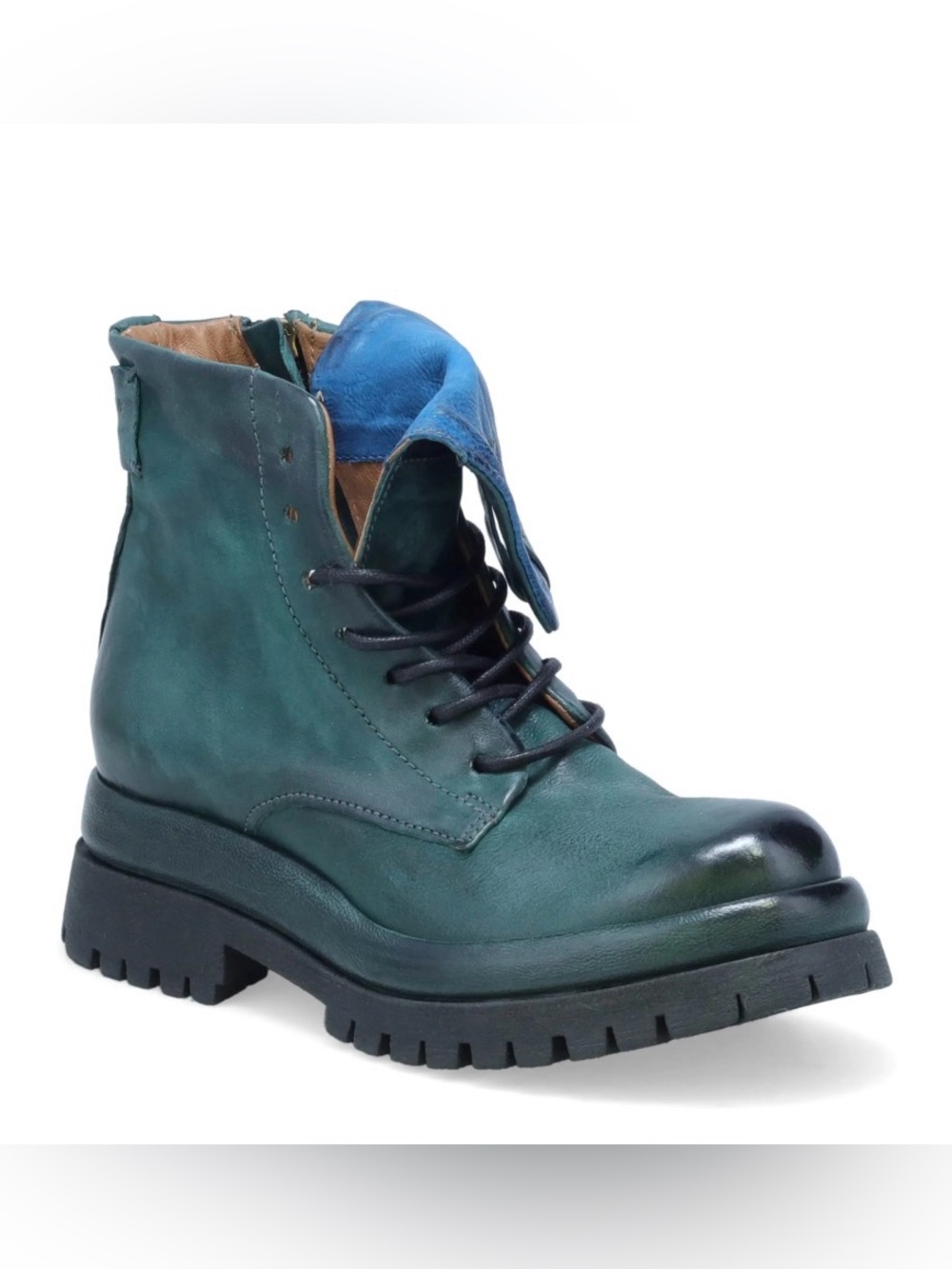 A.S.98 Dillie Lug Sole Bootie Teal Leather Foldover Combat Boots Size 40 EU 9 US